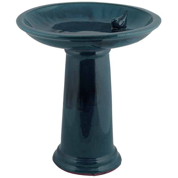 Ceramic Bird Bath On Pedestal Petrol
